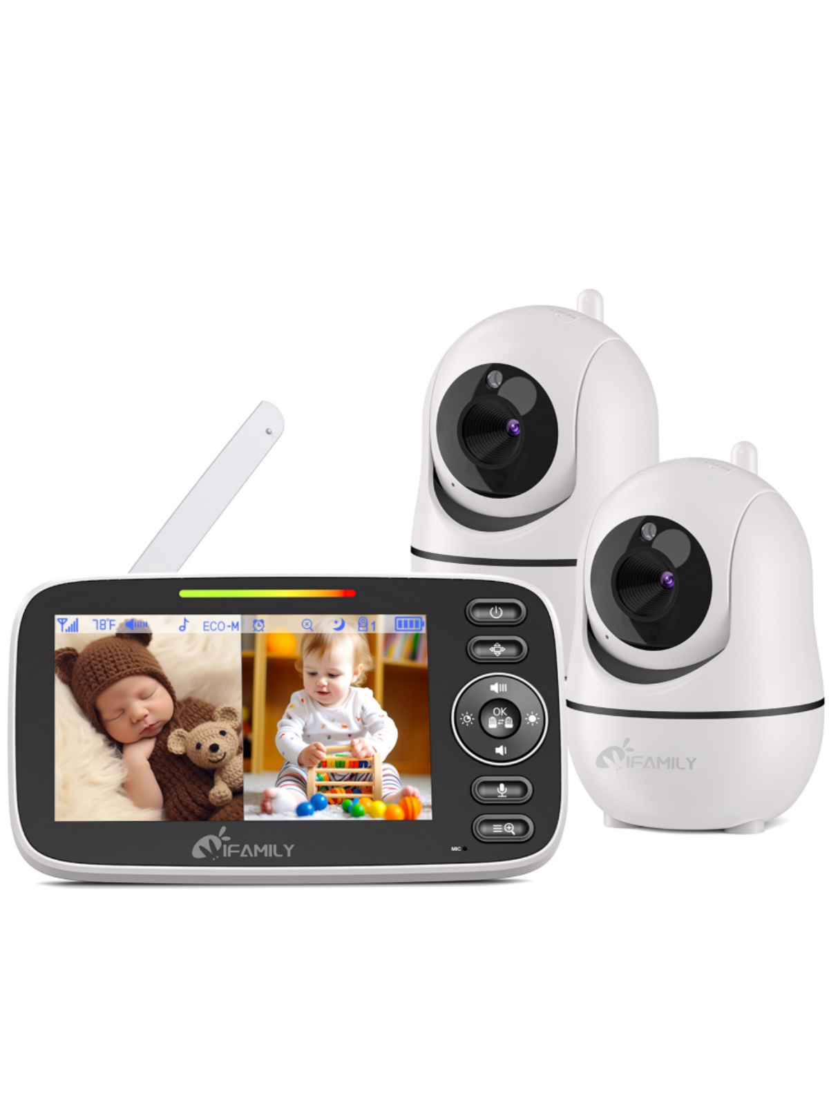 iFamily SM43EV2 Split screen baby monitor with 2 remote pan tilt ...